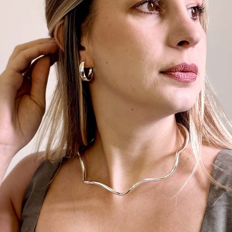 Choker Aro Orgânico Folheado a Prata 925