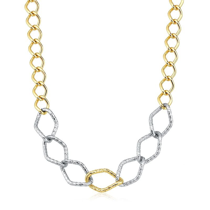 Colar Correntes Bicolor Folheado a Ouro 18k e Ródio Branco