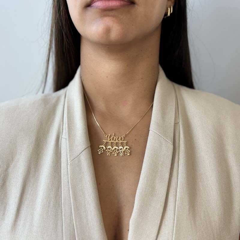 Colar da Vovó Personalizado com Cinco Netos(as) Folheado a Ouro 18k