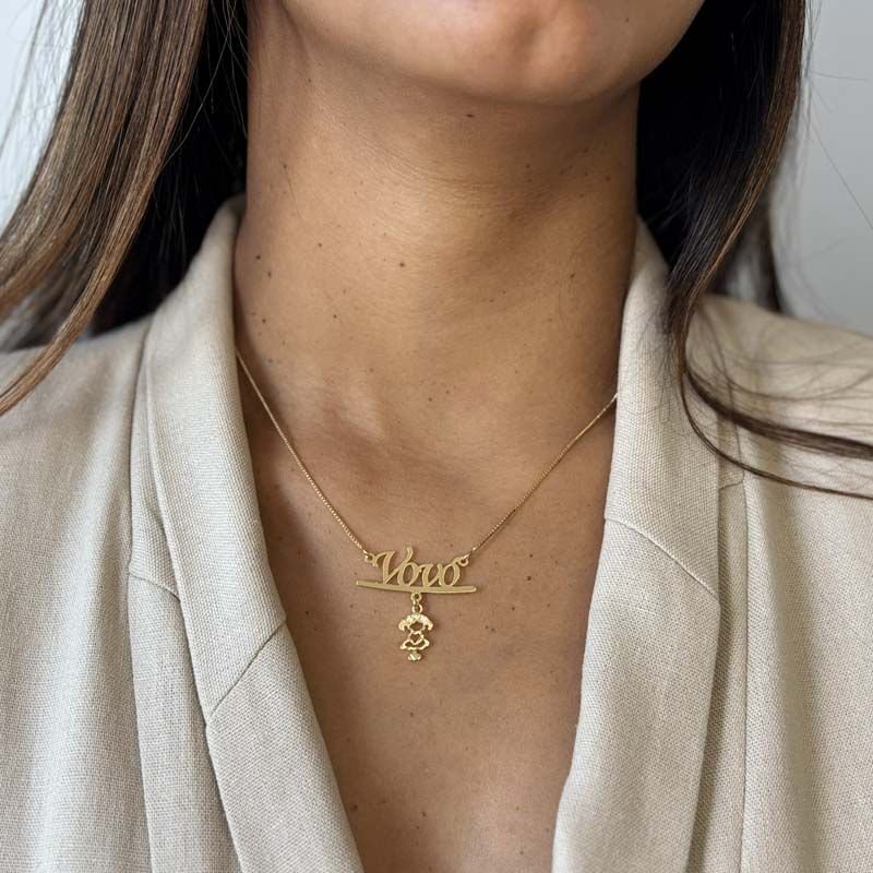 Colar da Vovó Personalizado com Um Neto(a) Folheado a Ouro 18k