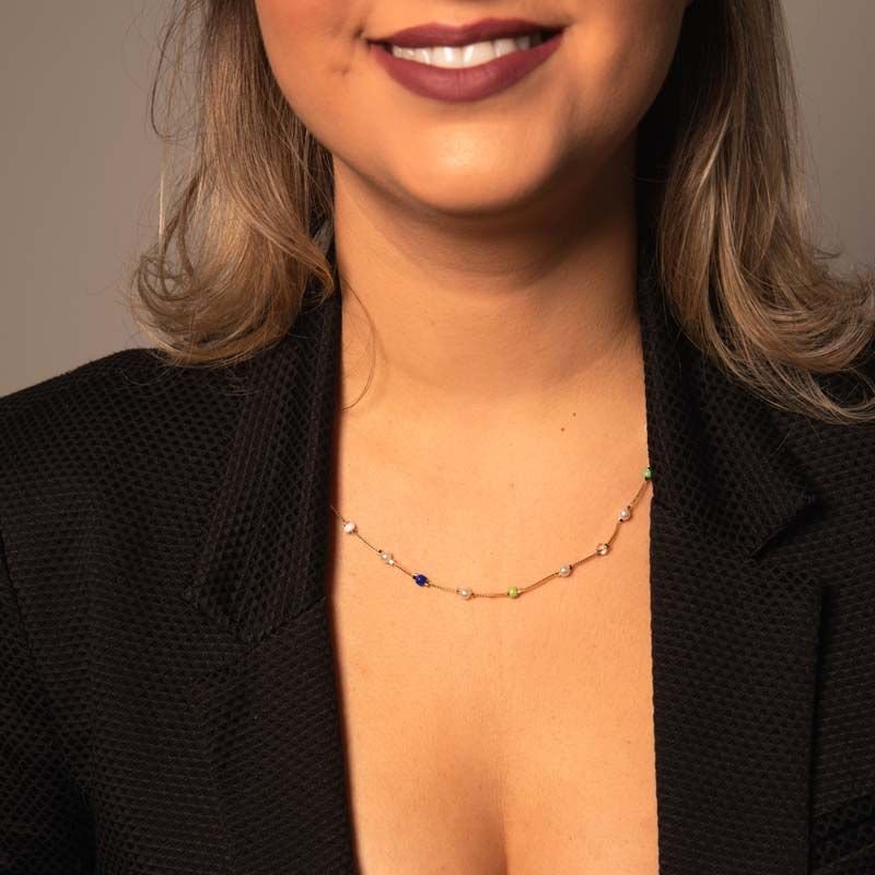Colar de Miçangas e Pérolas Folheado a ouro 18k