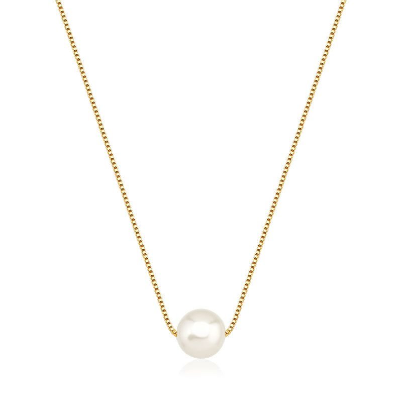 Colar de Pérola Delicado com Corrente Veneziana Folheado a Ouro 18k