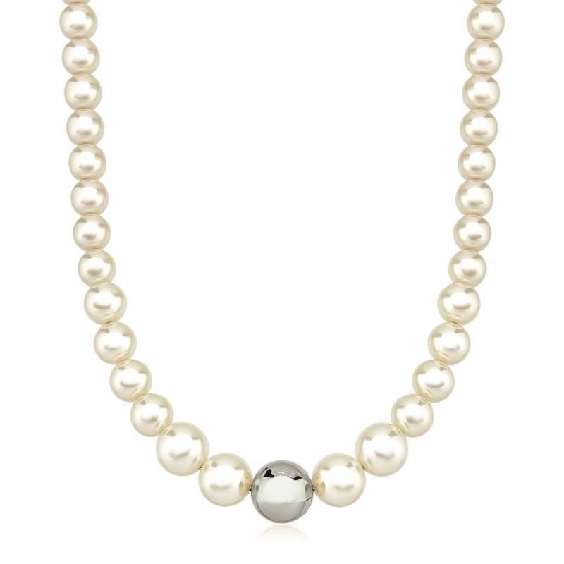 Colar de Pérolas Com Esfera Folheado a Ródio Branco