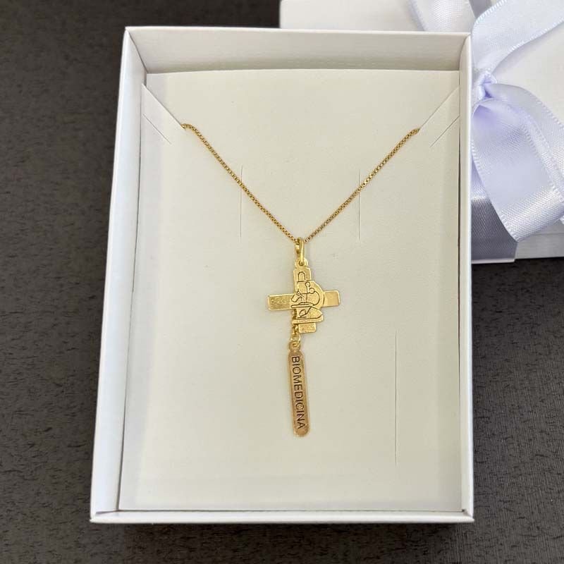 Colar de Profissão Biomedicina Folheado a Ouro 18k