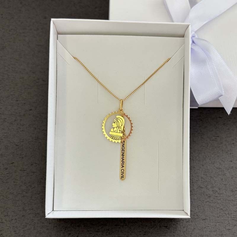Colar de Profissão Engenharia Civil Folheado a Ouro 18k
