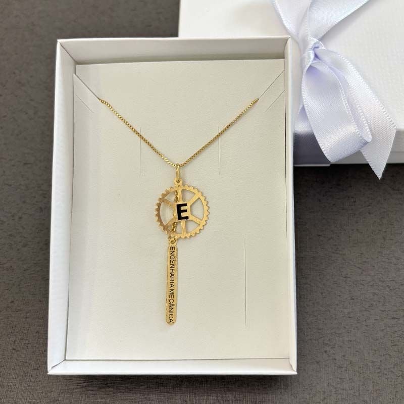 Colar de Profissão Engenharia Mecânica Folheado a Ouro 18k