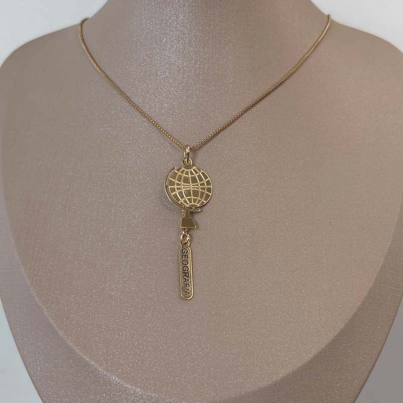 Colar de Profissão Geografia Folheado a Ouro 18k