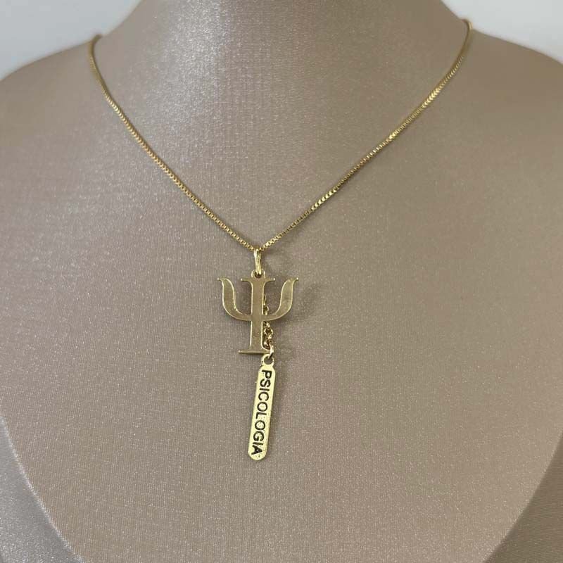 Colar de Profissão Psicologia Folheado a Ouro 18k