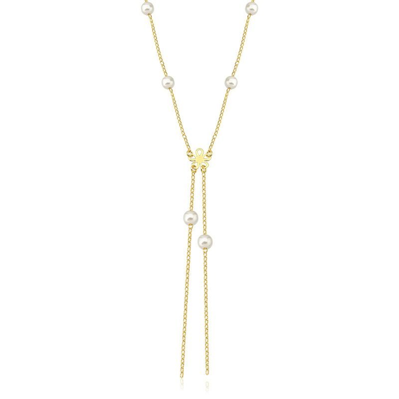 Colar Gravatinha com Pérolas Folheado a Ouro 18k