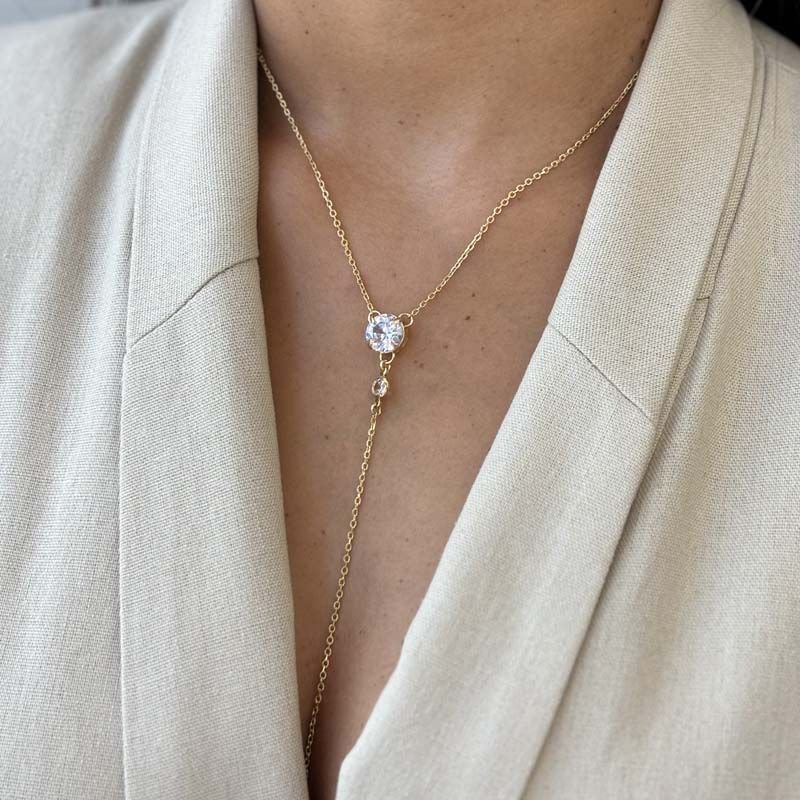 Colar Gravatinha com Zircônias Folheado a Ouro 18k