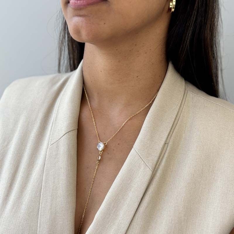 Colar Gravatinha com Zircônias Folheado a Ouro 18k
