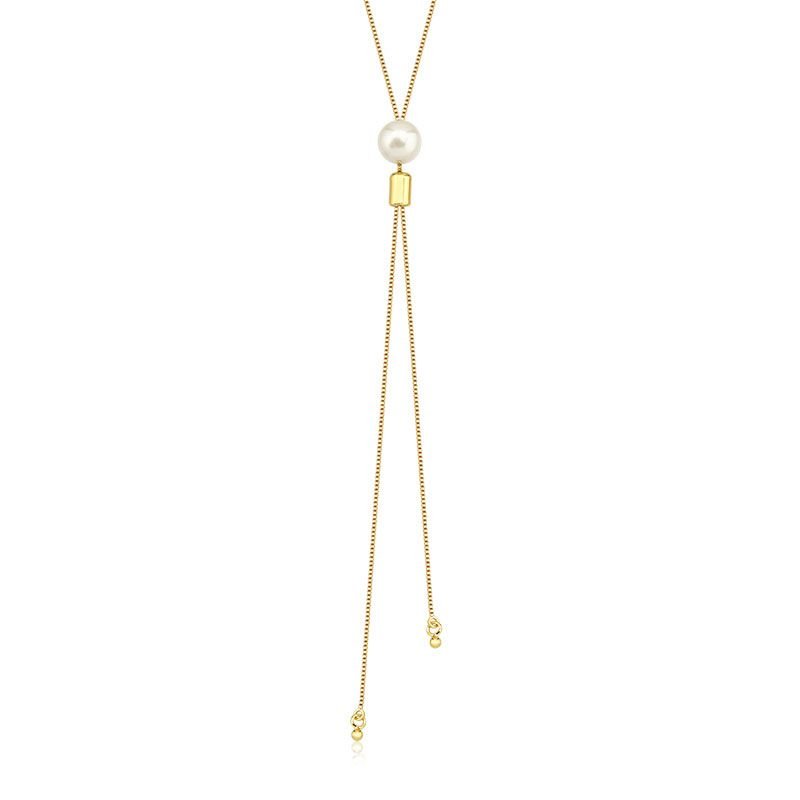 Colar Gravatinha Longo com Pérola Folheado a Ouro 18k