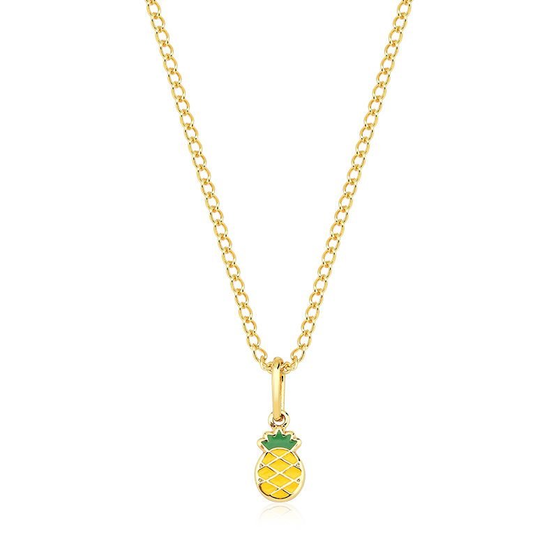 Colar Infantil Abacaxi com Brincos Folheado a Ouro 18k