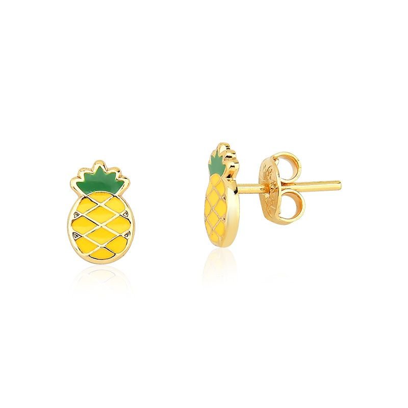 Colar Infantil Abacaxi com Brincos Folheado a Ouro 18k
