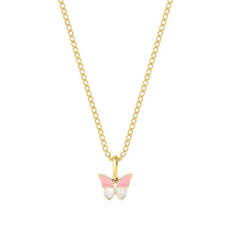 Colar Infantil Borboleta Colorida com Brincos Folheado a Ouro 18k