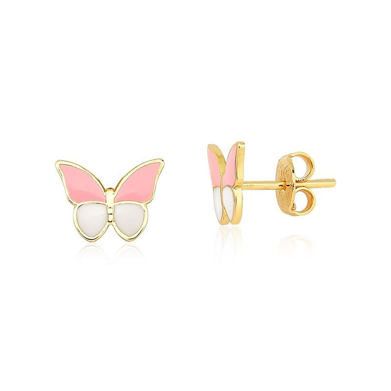 Colar Infantil Borboleta Colorida com Brincos Folheado a Ouro 18k