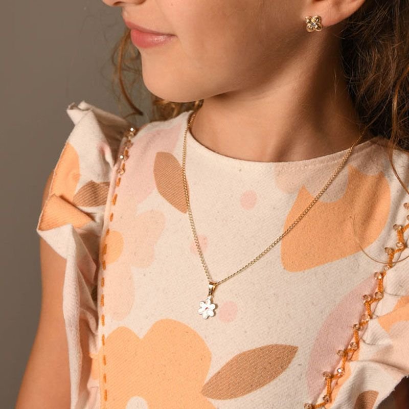 Colar Infantil Flor Resinada Folheado a Ouro 18k