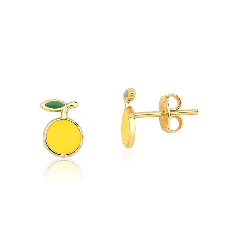 Colar Infantil Laranja com Brincos Folheado a Ouro 18k