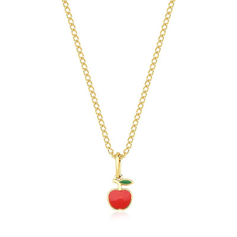 Colar Infantil Maçã com Brincos Folheado a Ouro 18k