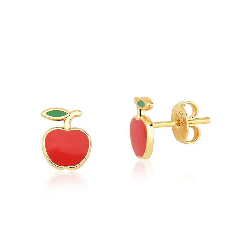 Colar Infantil Maçã com Brincos Folheado a Ouro 18k