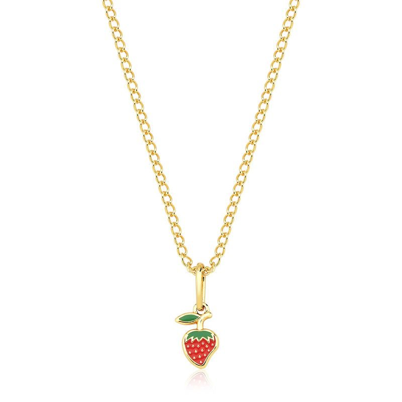 Colar Infantil Moranguinho com Brincos Folheado a Ouro 18k