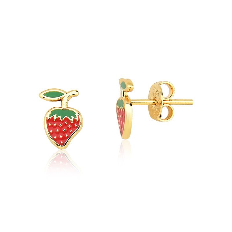 Colar Infantil Moranguinho com Brincos Folheado a Ouro 18k