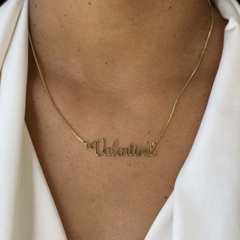 Colar Personalizado com Nome Fonte Grossa Folheado a Ouro 18k