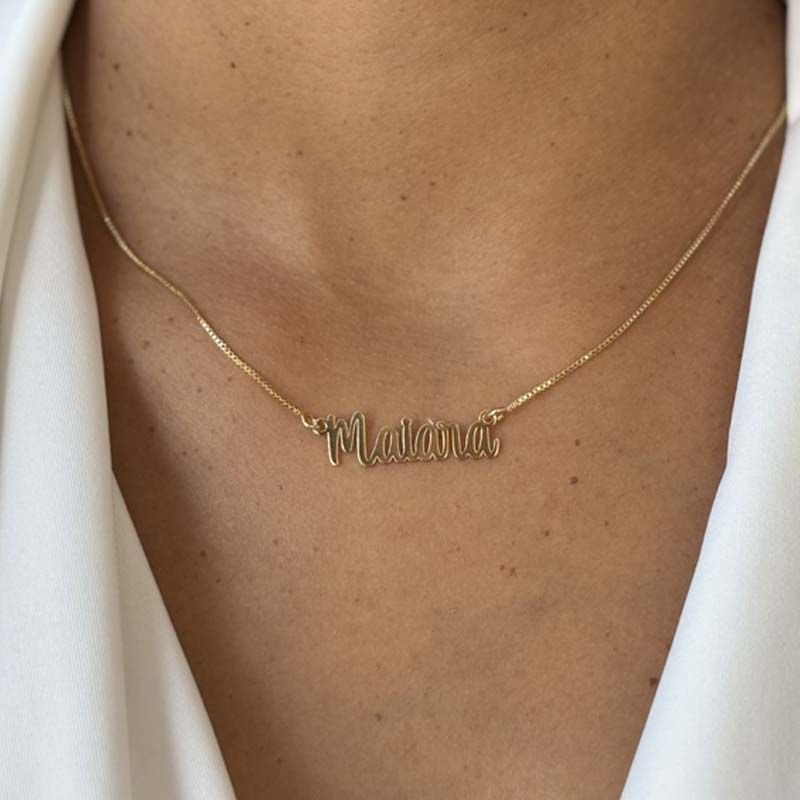Colar Personalizado com Nome Fonte Média Folheado a Ouro 18k
