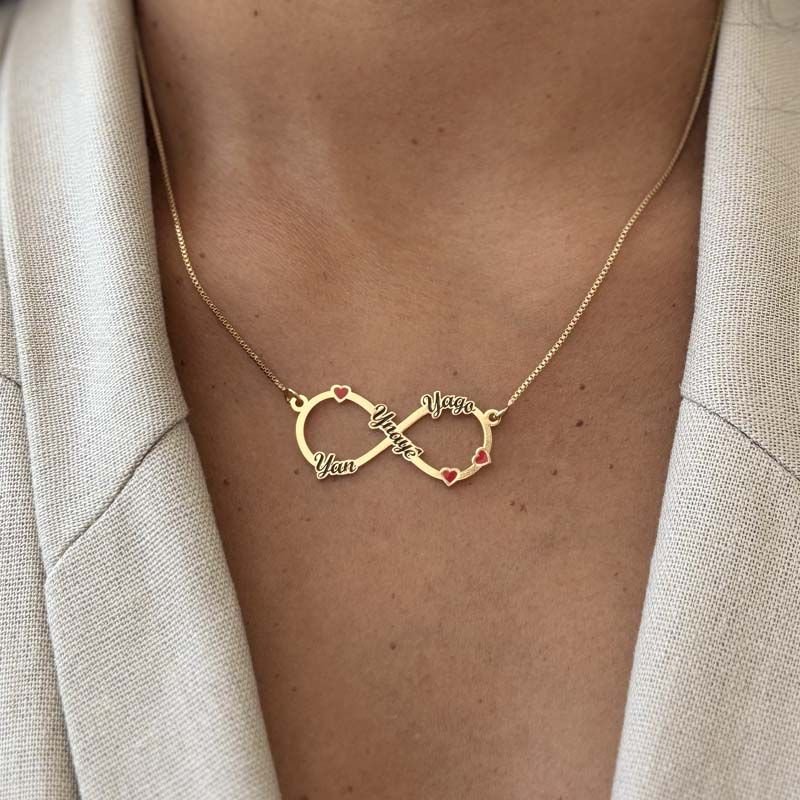Colar Personalizado Infinito com Nomes Folheado a Ouro 18k