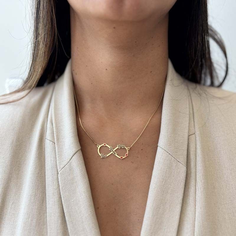 Colar Personalizado Infinito com Nomes Folheado a Ouro 18k