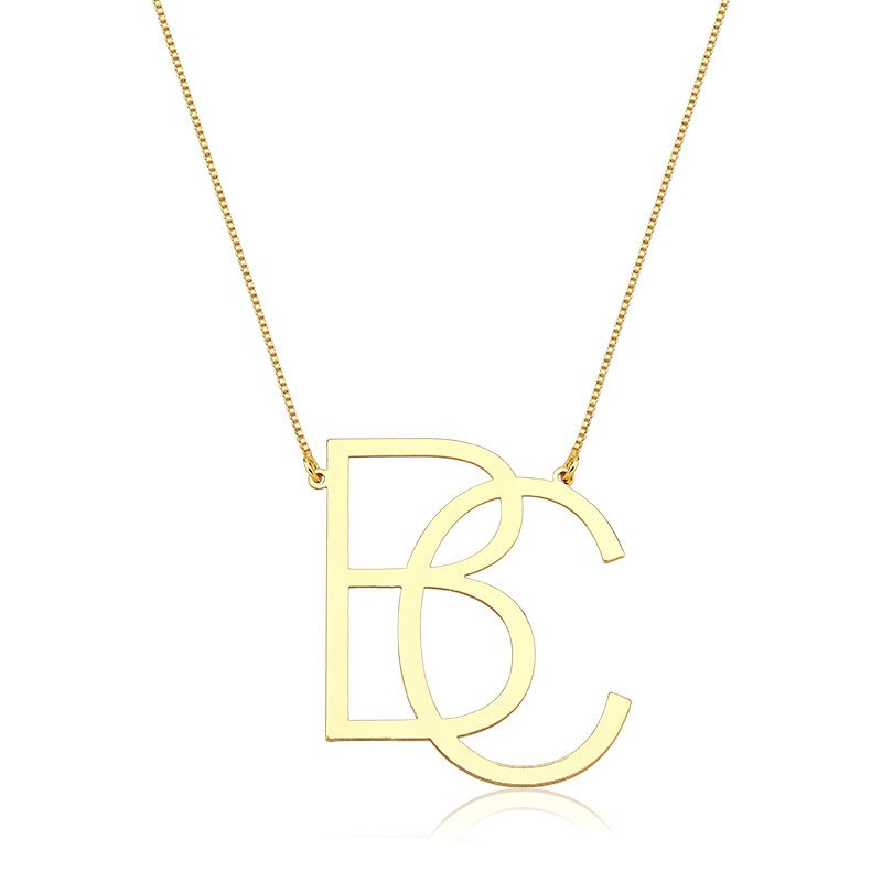 Colar Monograma Personalizado Duas Letras Grandes Folheado a Ouro 18k