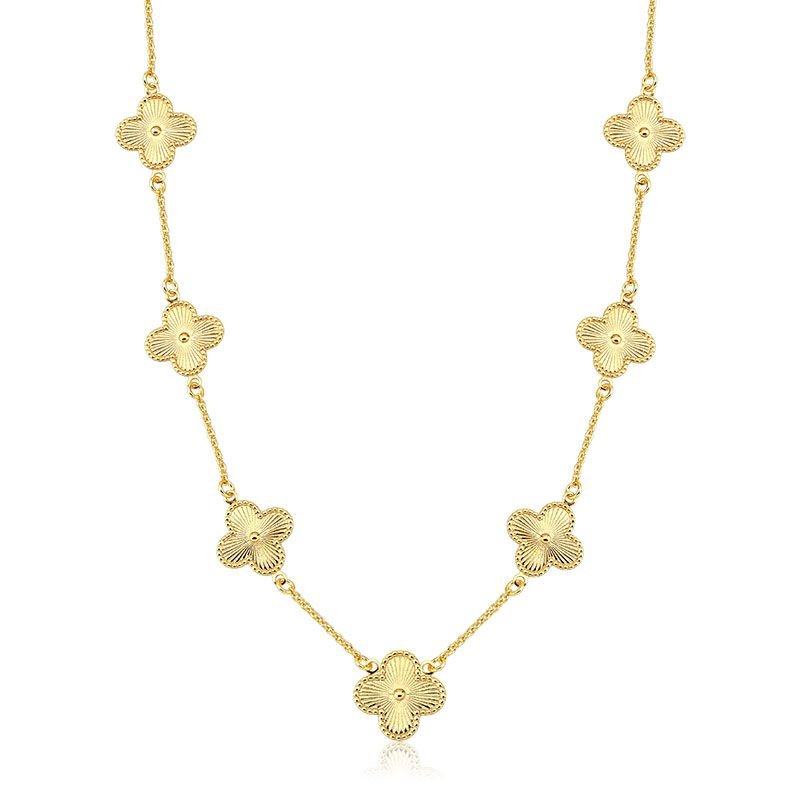 Colar Trevos de Quatro Folhas Diamantados Folheado a Ouro 18k