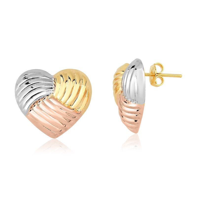 Conjunto Colar e Brincos Coração em Três Cores Folheada a Ouro 18k