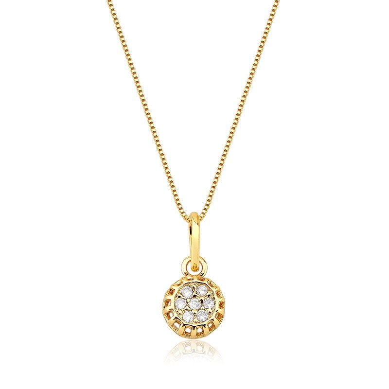 Conjunto Colar e Brincos Redondo Folheado a Ouro 18k