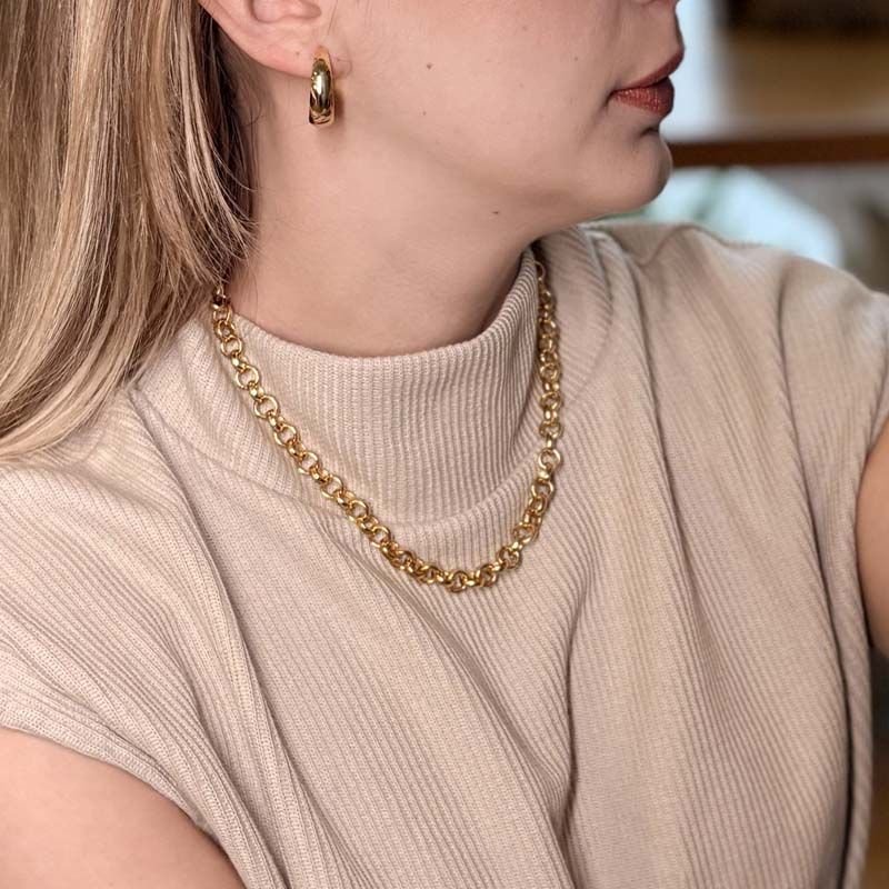 Corrente Elo Português 8mm Folheada a Ouro 18k