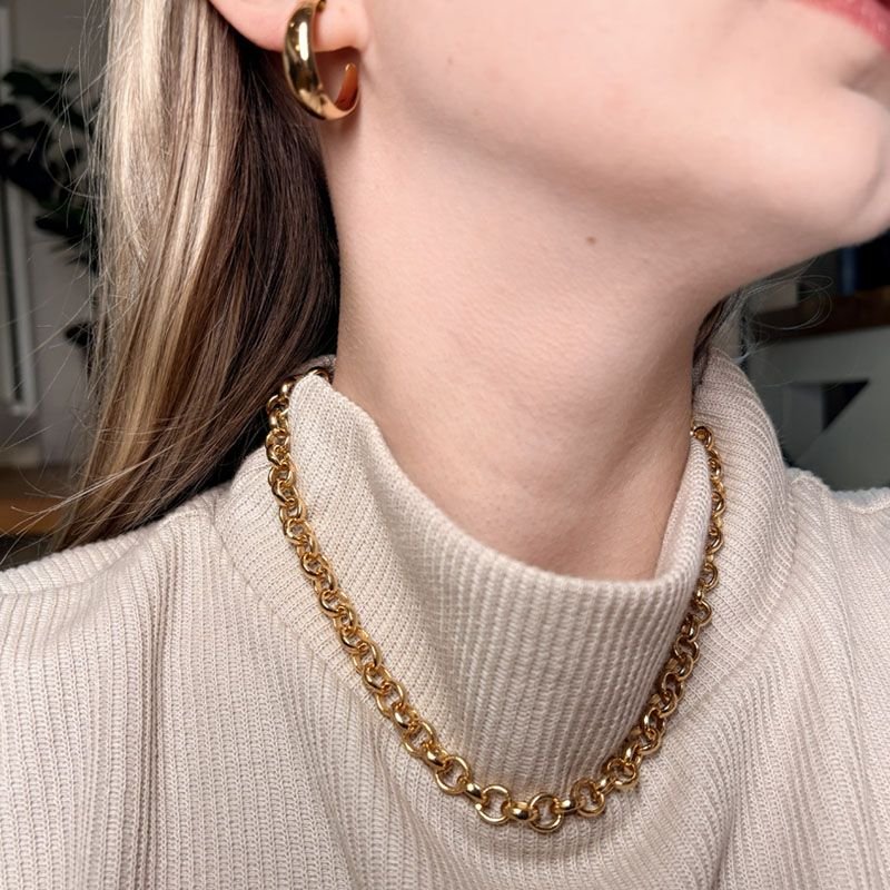 Corrente Elo Português 8mm Folheada a Ouro 18k