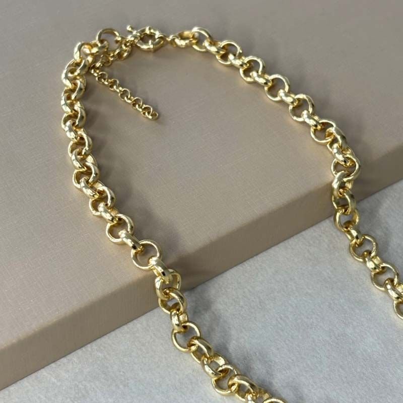 Corrente Elo Português 8mm Folheada a Ouro 18k