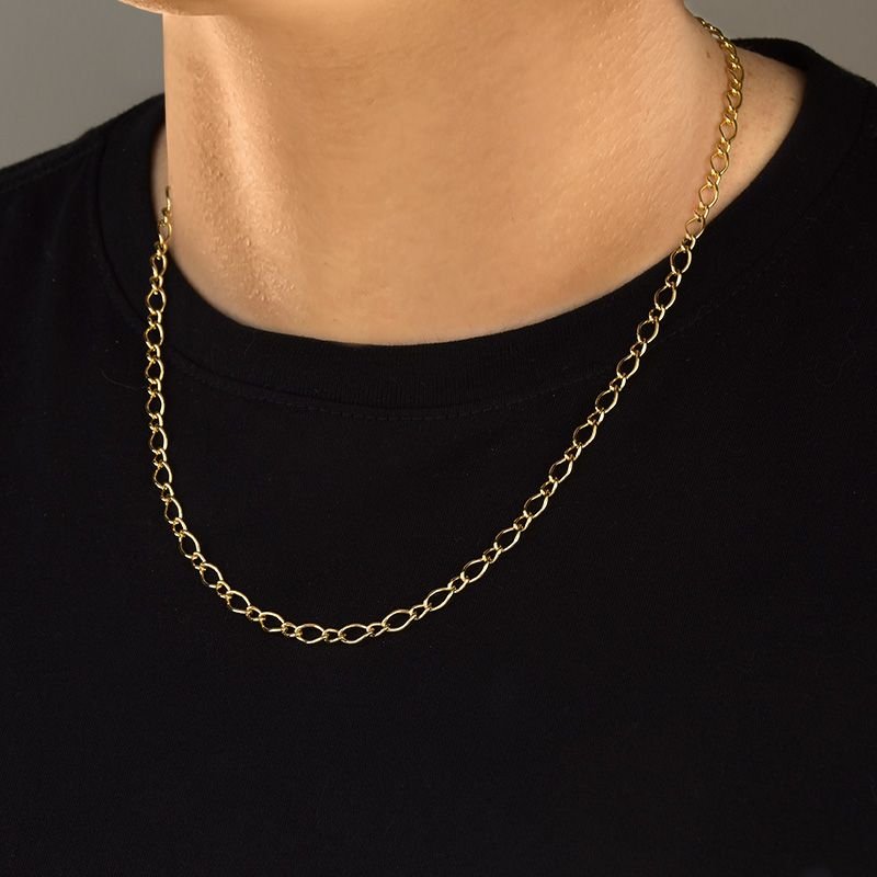 Corrente Masculina De Elos 1x1 Folheada a Ouro 18k