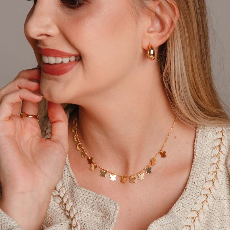 Gargantilha Choker com Borboletas Lisas Folheada a Ouro 18k