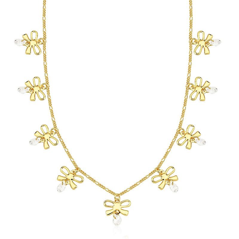 Gargantilha Choker com Lacinhos e Pontos de Luz Folheada a ouro 18k