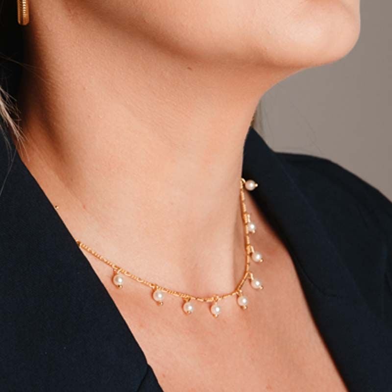 Gargantilha Choker de Pérolas Folheada a ouro 18k