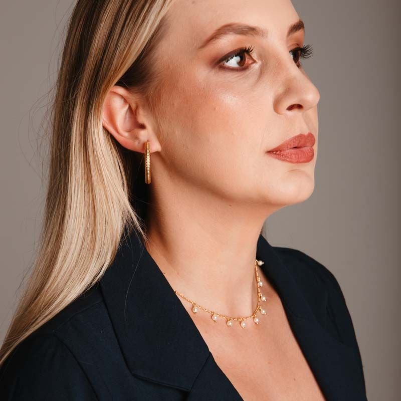 Gargantilha Choker de Pérolas Folheada a ouro 18k