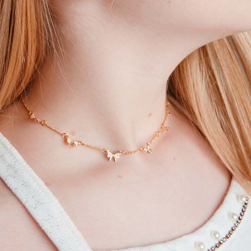 Gargantilha Choker Infantil com Lacinhos Coloridos Folheada a Ouro 18k