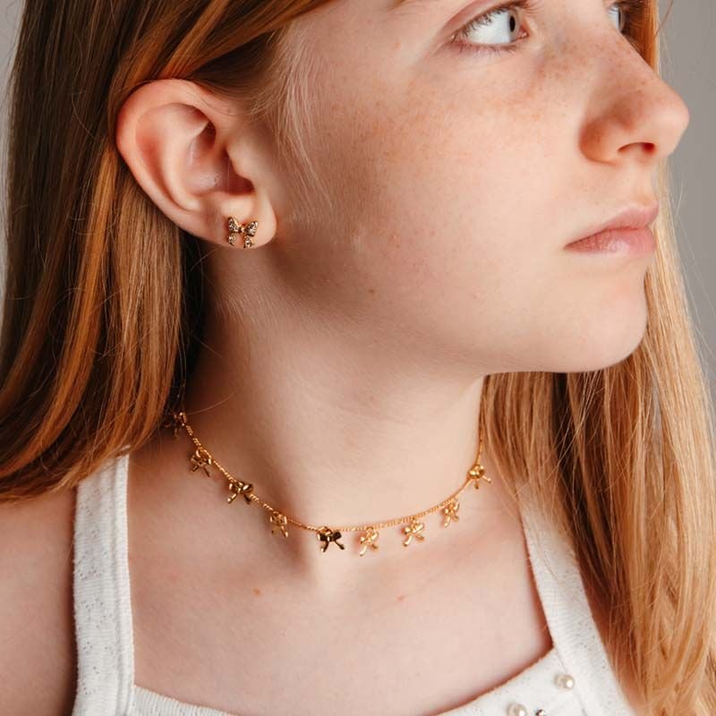 Gargantilha Choker Infantil com Lacinhos Delicados Folheada a Ouro 18k