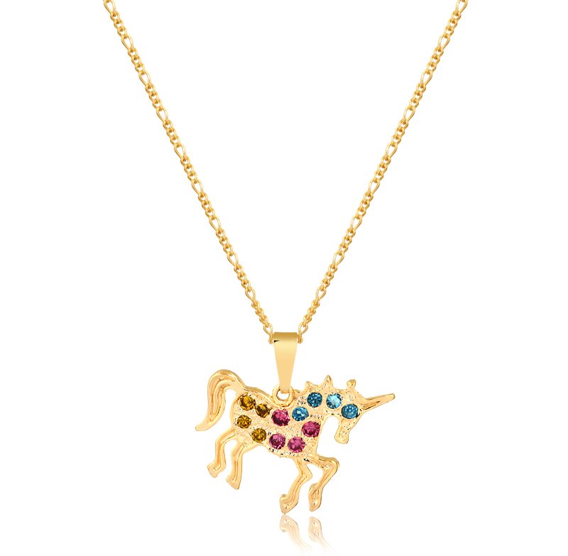 Colar infantil unicórnio colorido folheado a ouro 18k