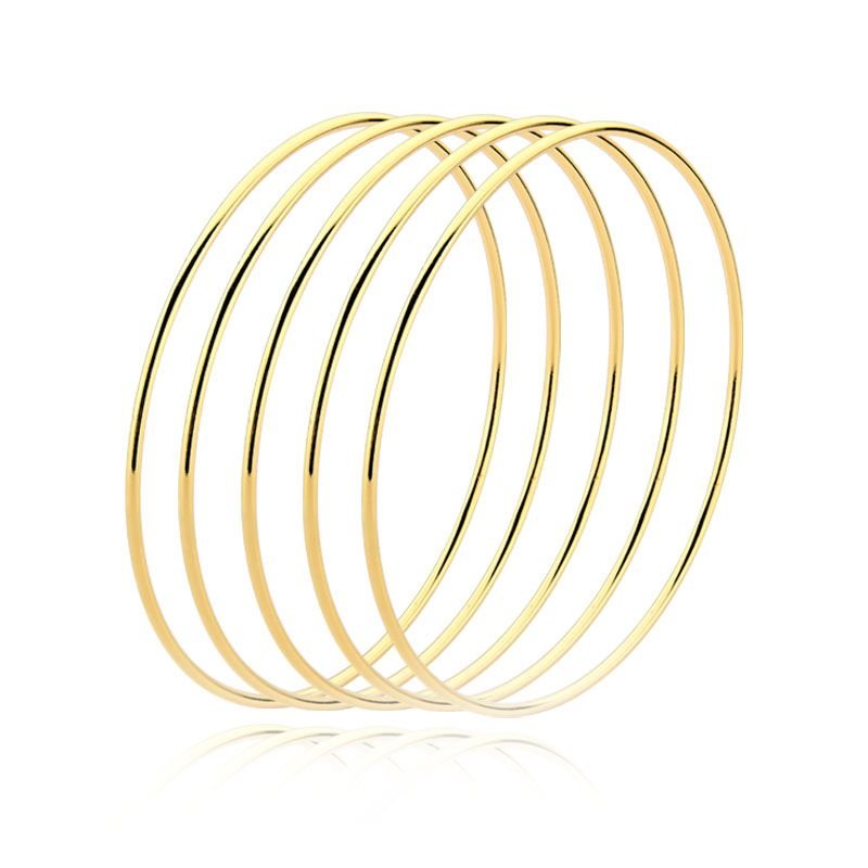 Kit Com 5 Braceletes de Fio Redondo Folheado a Ouro 18k