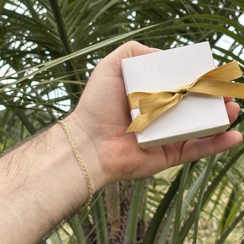 Presente Dia Dos Pais - Pulseira Masculina de Corrente Na Caixinha