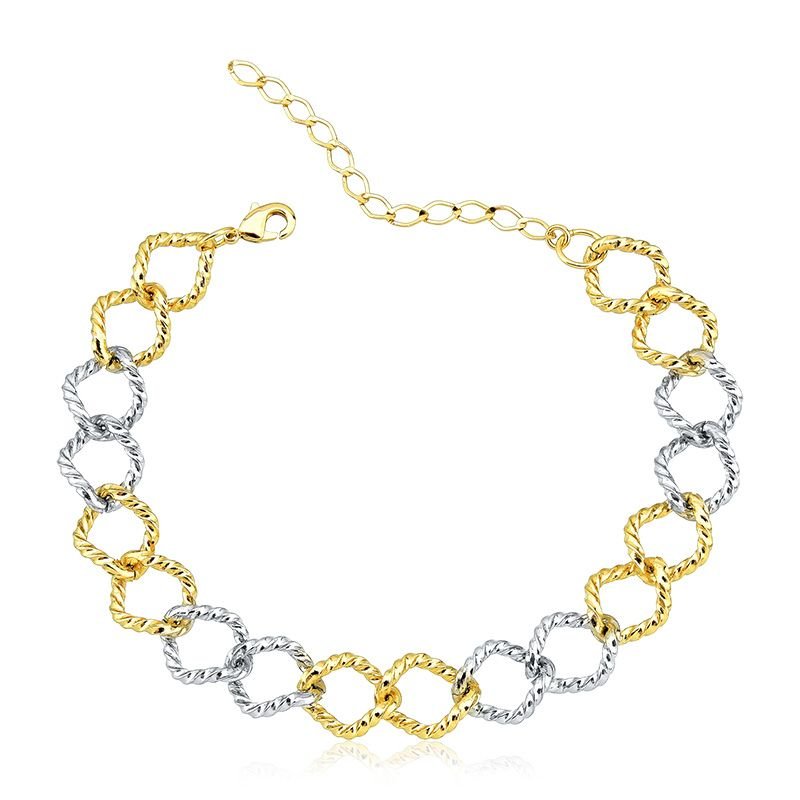 Pulseira Corrente Bicolor Folheada a Ouro 18k e Ródio Branco
