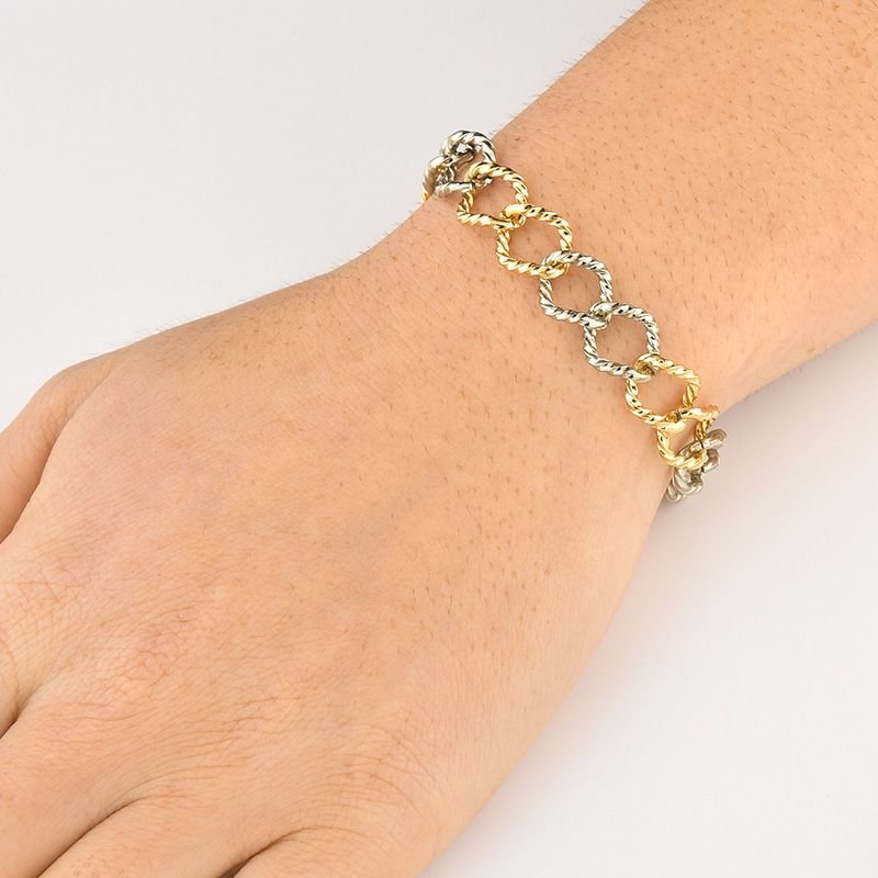 Pulseira Corrente Bicolor Folheada a Ouro 18k e Ródio Branco