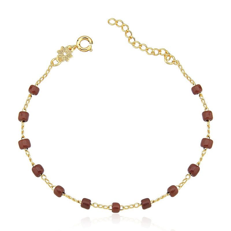 Pulseira de Miçangas Lisas Folheada a Ouro 18k